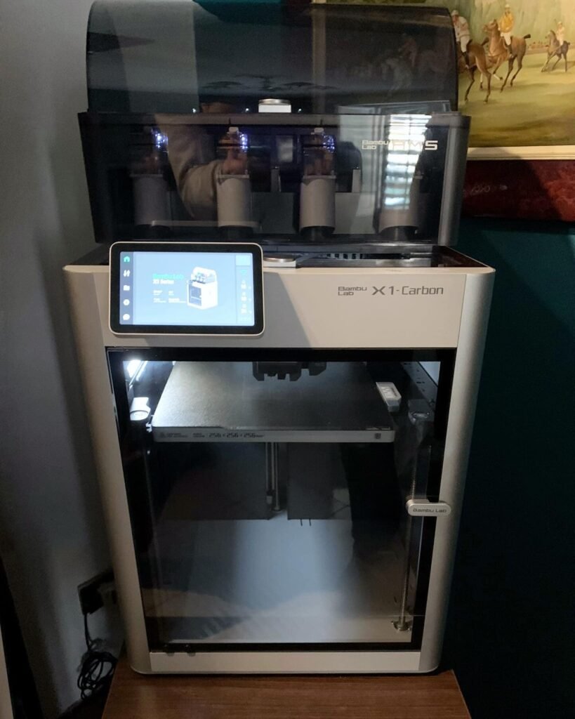 view of our own purchase testing bambu lab x1 carbon combo multicolor 3d printer uk unboxing package arrival several weeks to months