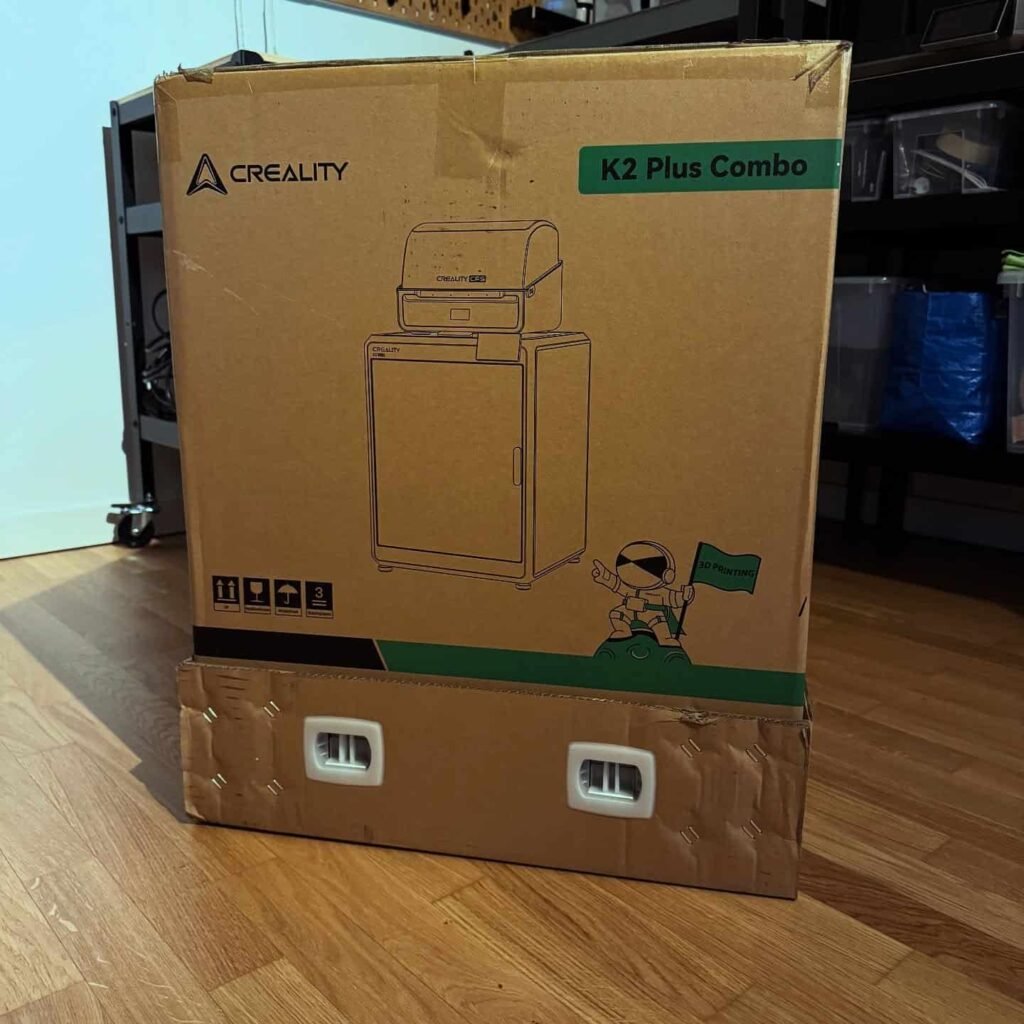 view of our own purchase testing creality k2 plus combo multicolor 3d printer uk unboxing package arrival several weeks to months