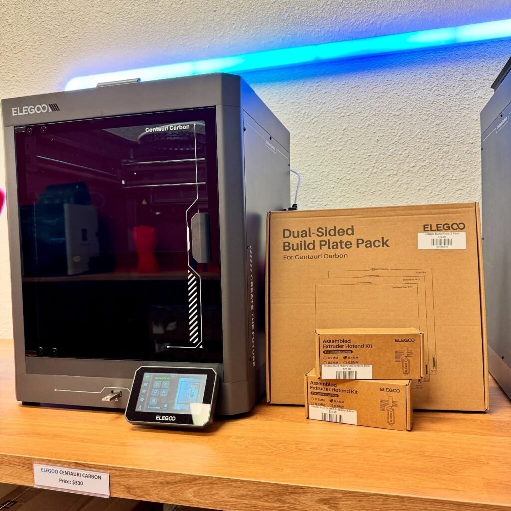 view of our own purchase testing elegoo centauri carbon 3d printer for home use uk unboxing package arrival several weeks to months